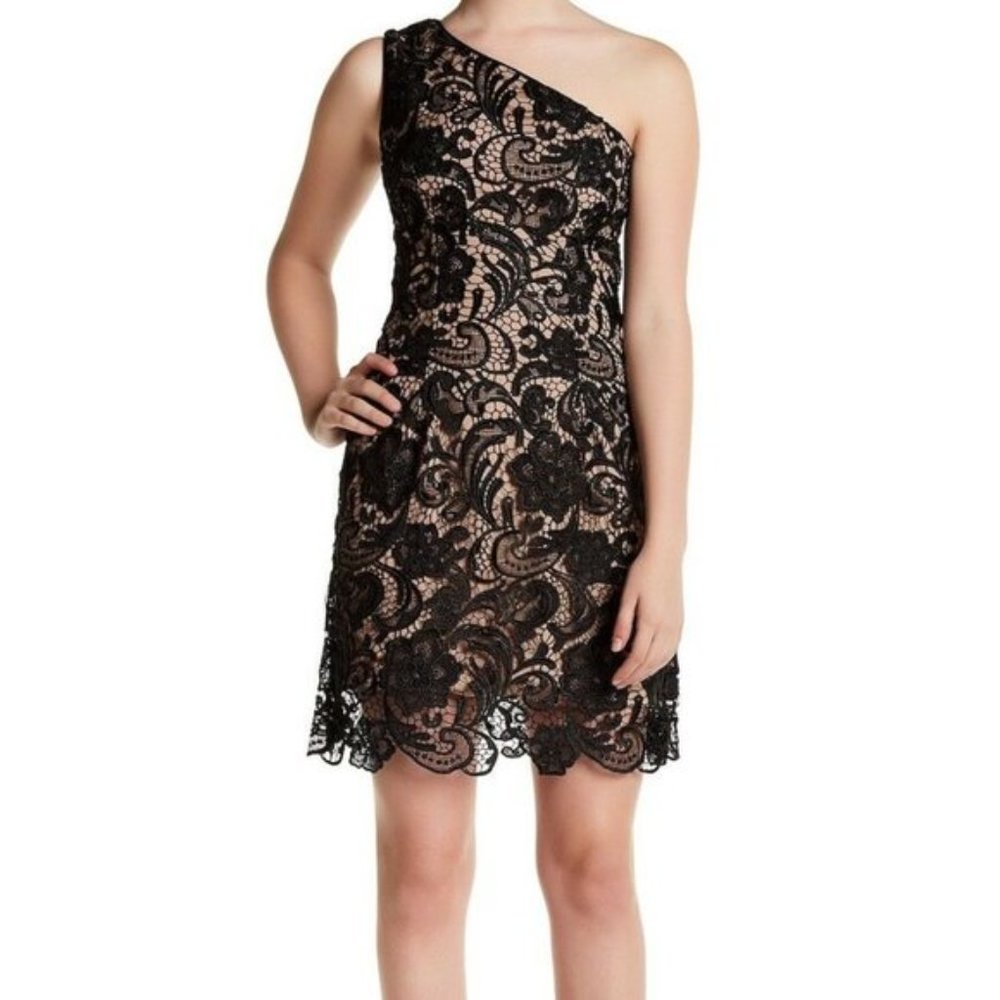 DRESS THE POPULATION One Shoulder Lace Isabella in Black/Beige - size S #60
